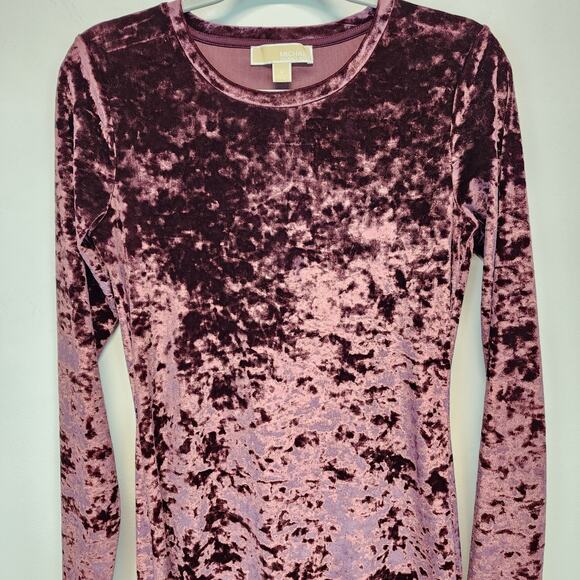 Michael Michael Kors Crushed Velvet Dress Size M Dark Pink Long Sleeve Goth Glam - Picture 5 of 13